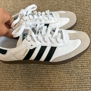 Adidas Samba White, Black, and Tan Sneakers